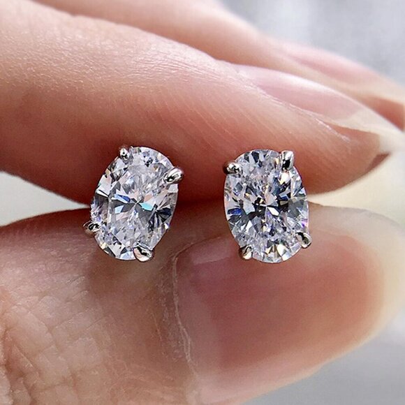 Silver Preppy Women's Elegant Cubic Zirconia Stud Earrings - Picture 1 of 6